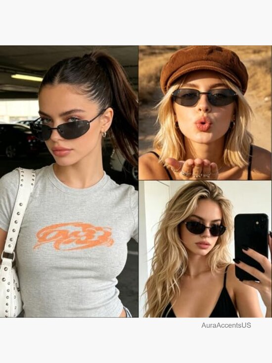 Y2K Wrap Around Sunglasses Retro 2000s Metal Frame UV400 Protection main image 5